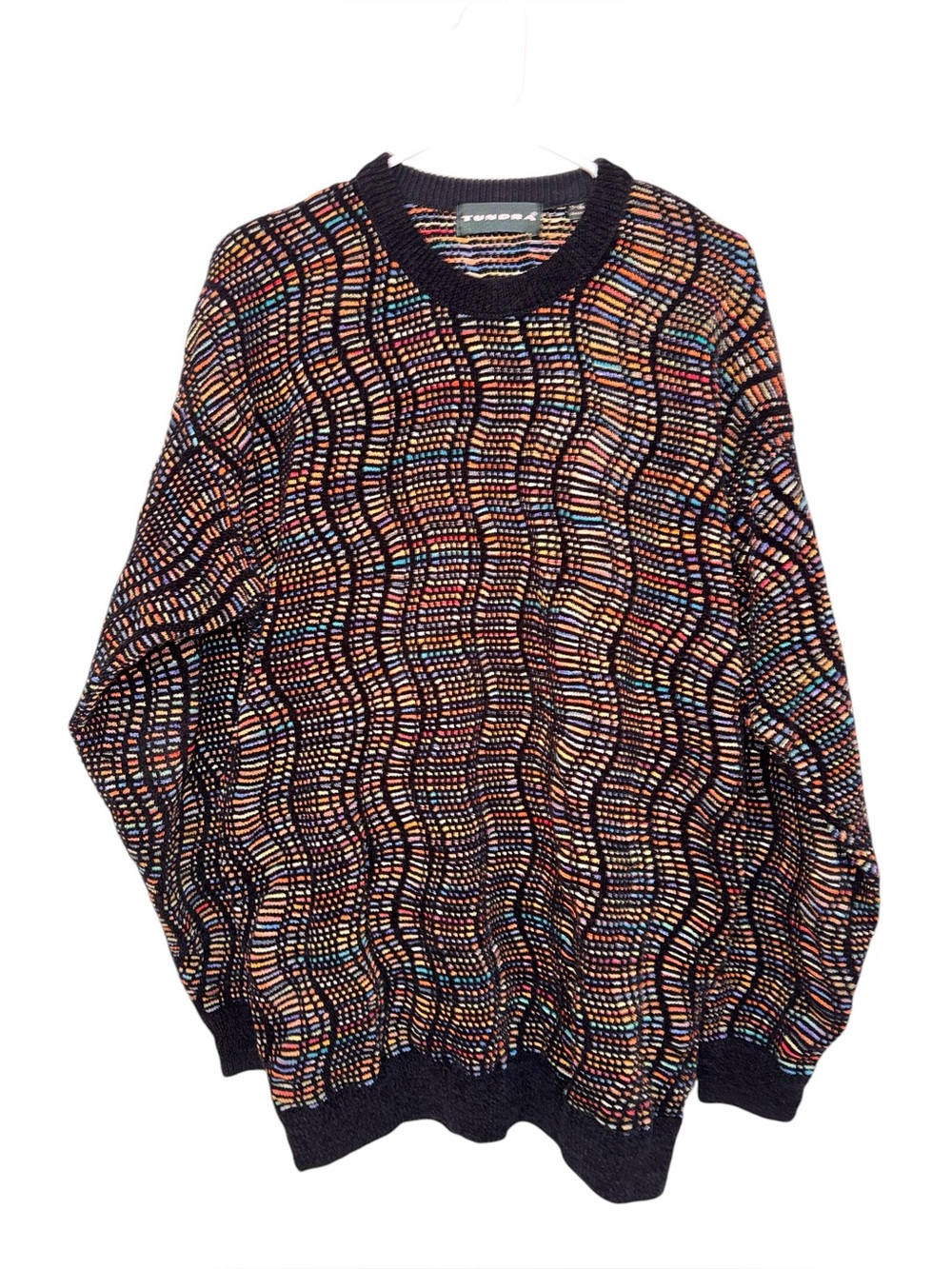 Tundra Multicolor Textured Knit Sweater Retro Chunky Crewneck size Large